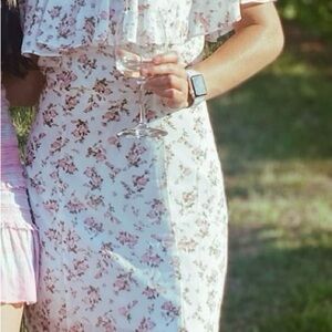 Vici Strapless Floral Dress - White and Pink